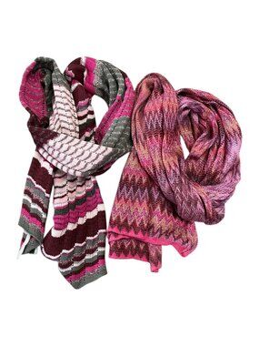 Lot of 2 Knit Scarves Pink Purple Chevron Striped a.n.a Boho Winter Scarves